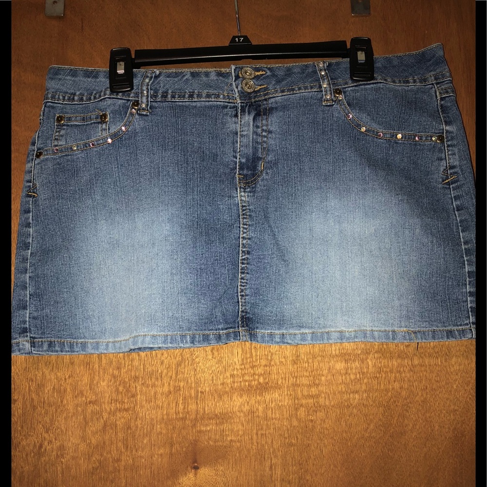 NWOT Angels Rhinestone Embellished Mini Jean Skirt